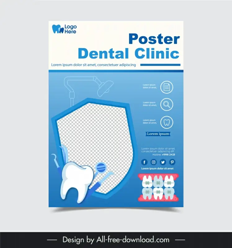 dental clinic poster template elegant dental elements checkered shield 
