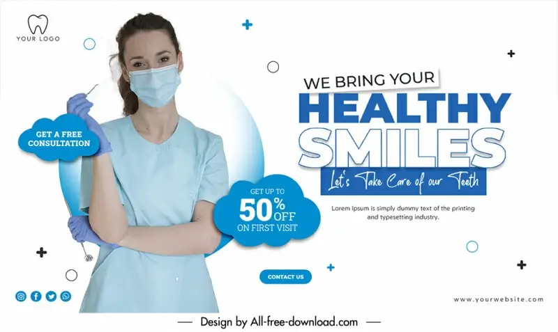 dental discount banner template modern elegant realistic