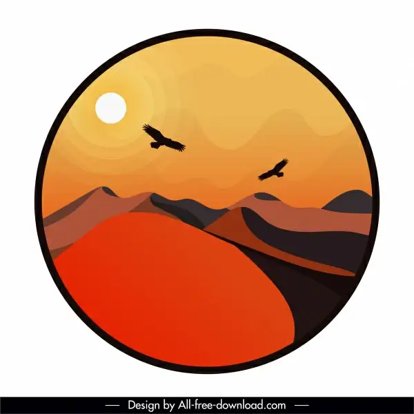 desert landscape background colored classic circle isolation