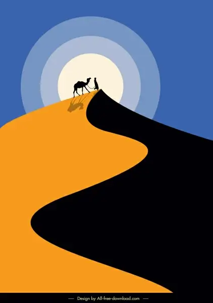 desert landscape painting camel sun sketch classical design