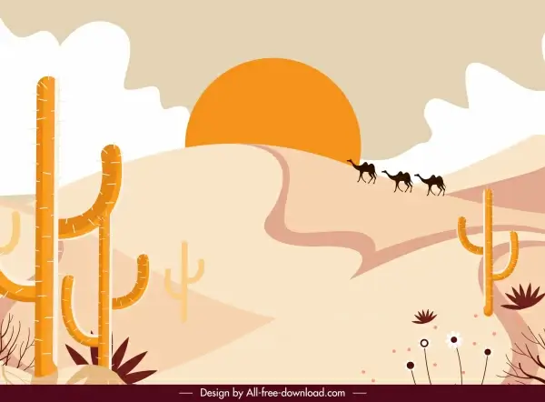 desert landscape painting colored classic design