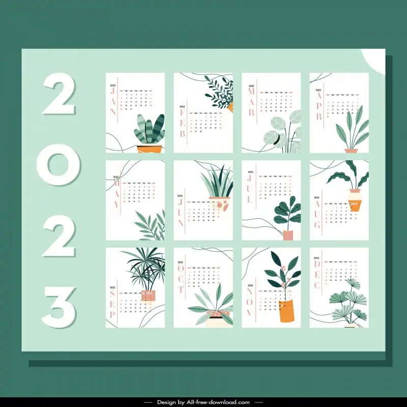 desk calendar 2023 template elegant classical houseplant decor