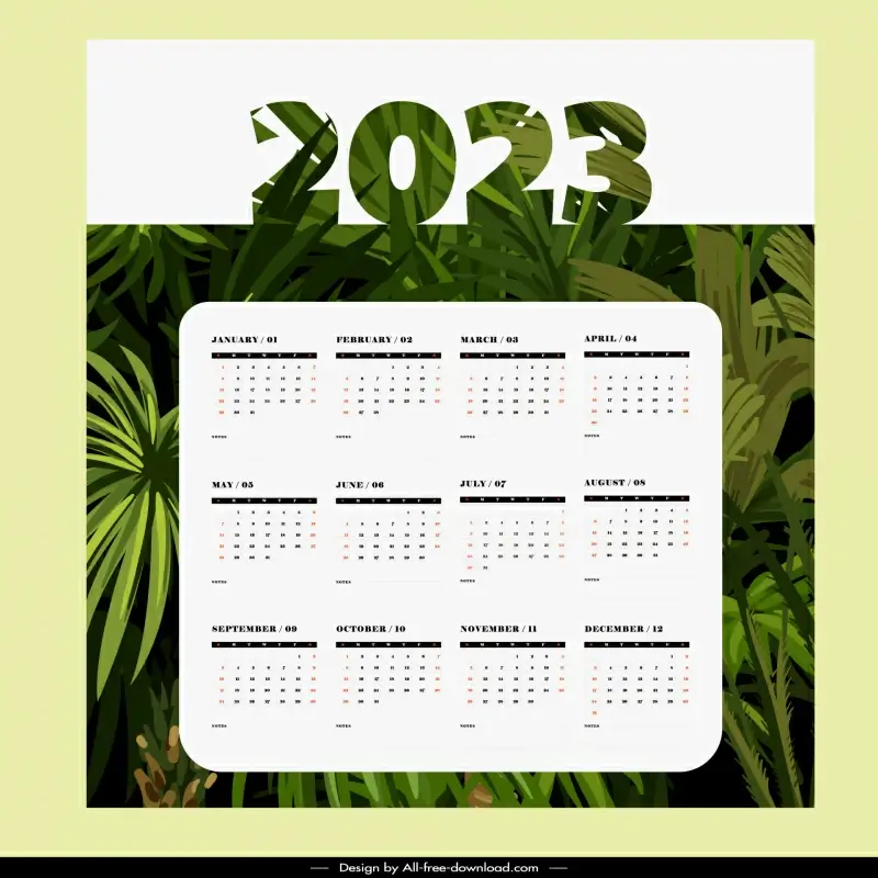 desk calendar 2023 template elegant natural leaves decor