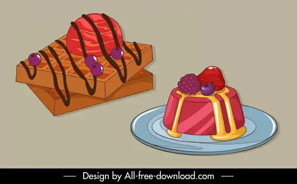dessert icons 3d colorful cakes sketch