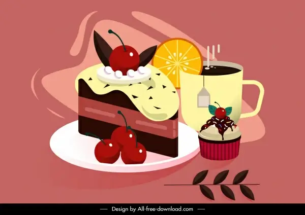dessert painting cream cake tea sketch colorful classic