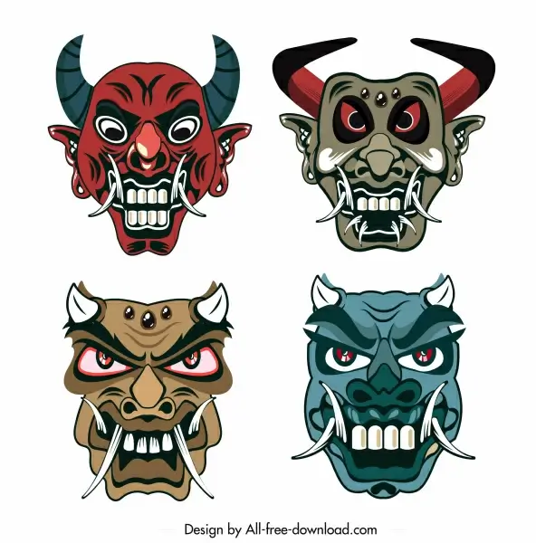 devil mask templates horror horned faces sketch