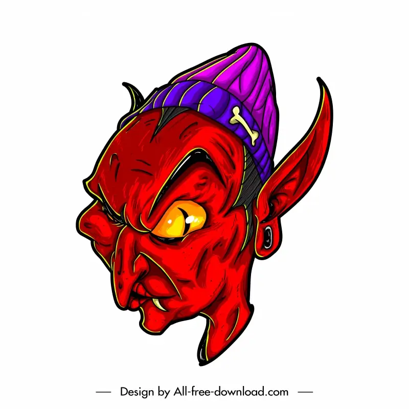 devil thug icon frightening cartoon character handdrawn outline 