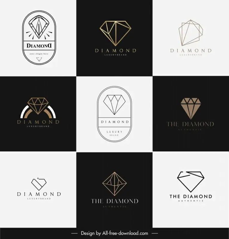 diamond logo templates collection elegant contrast sketch 