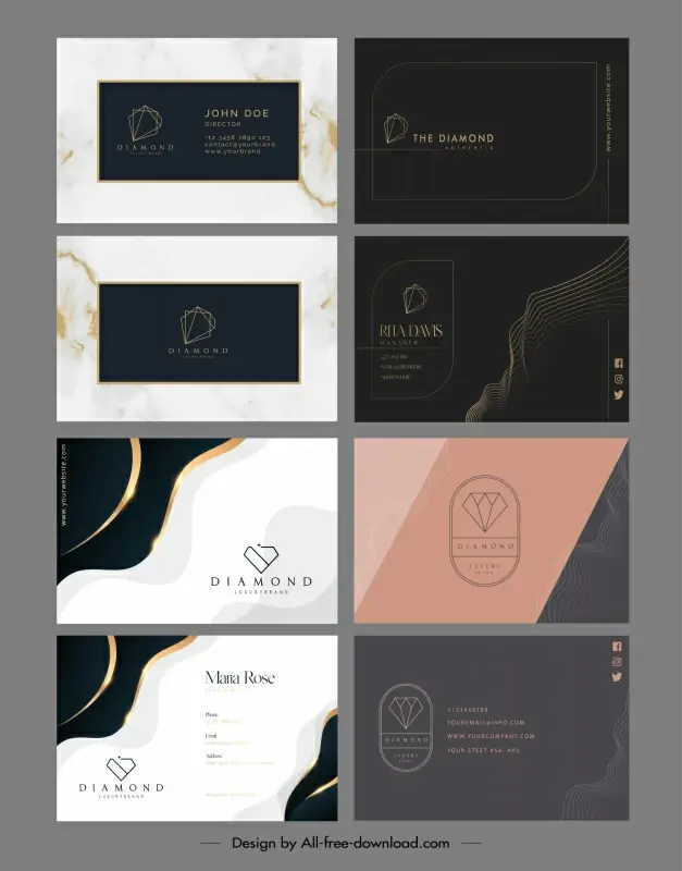diamond shop business card templates collection elegant dark design 