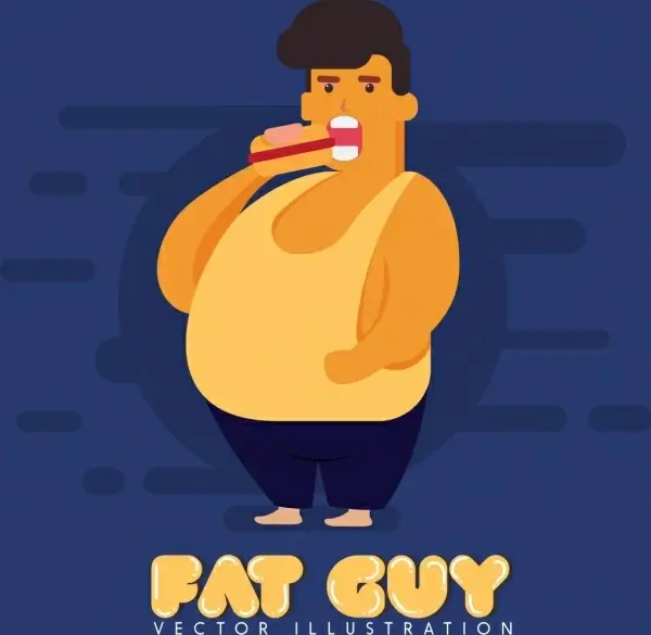 diet banner fat guy icon colored cartoon design