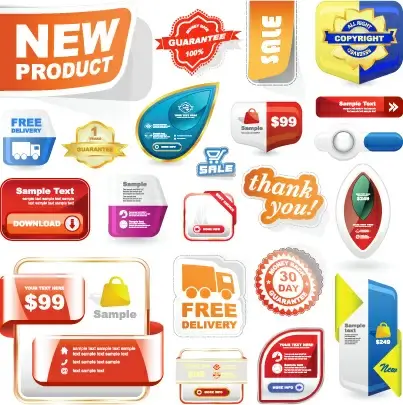 different advertisement sticker design vector set