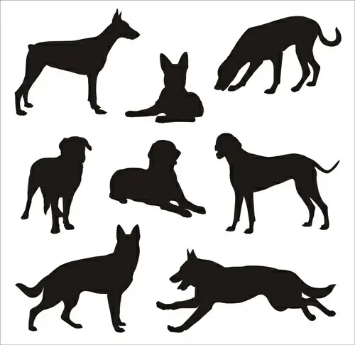 different dog silhouettes vector