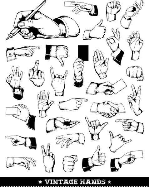 different hand gesture vector set