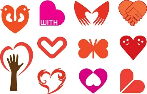 different heart icons design vector set