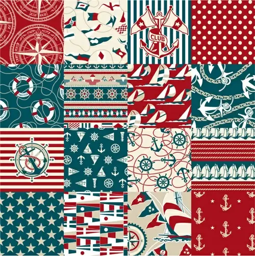 different nautical pattern vector set