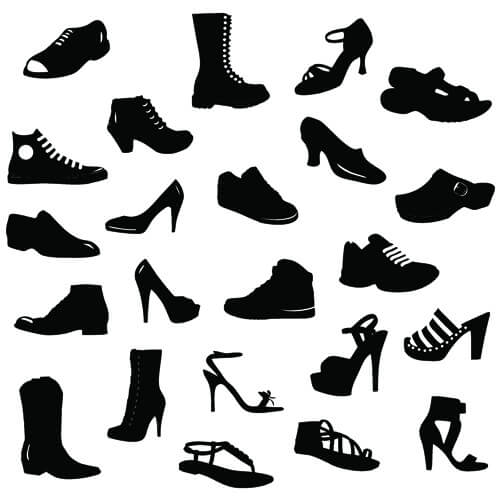 different shoes design vector silhouette