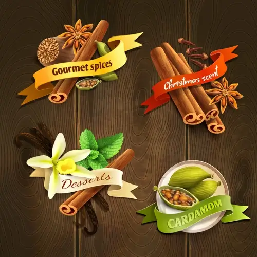 different spices vector labels