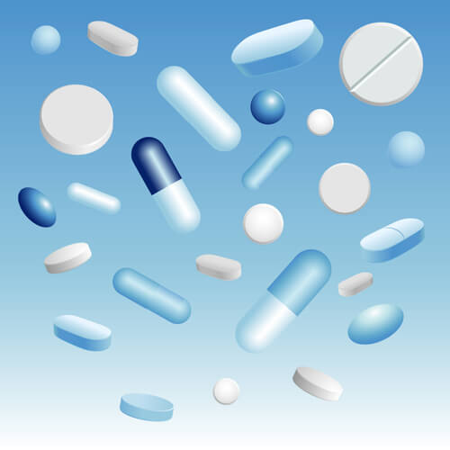 different tablets and capsules design vector