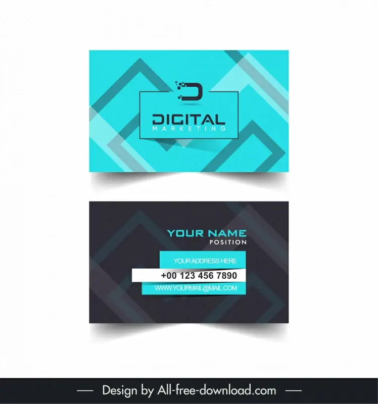 digital  business card template flat contrast geometric lines
