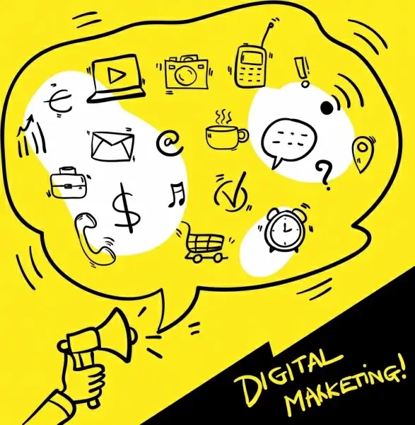 digital marketing banner handdrawn speech bubble ui icons