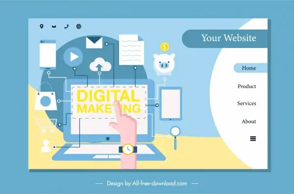digital marketing homepage bright colorful flat design