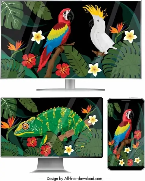 digital screen icons colorful nature elements decor