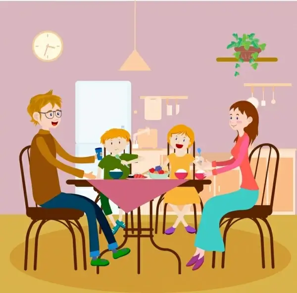 dinner background colored cartoon decor family members icon