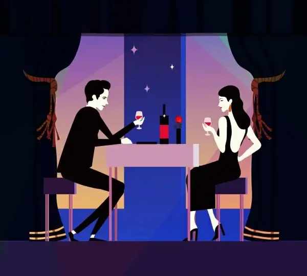 dinner background romantic couple icon colored cartoon