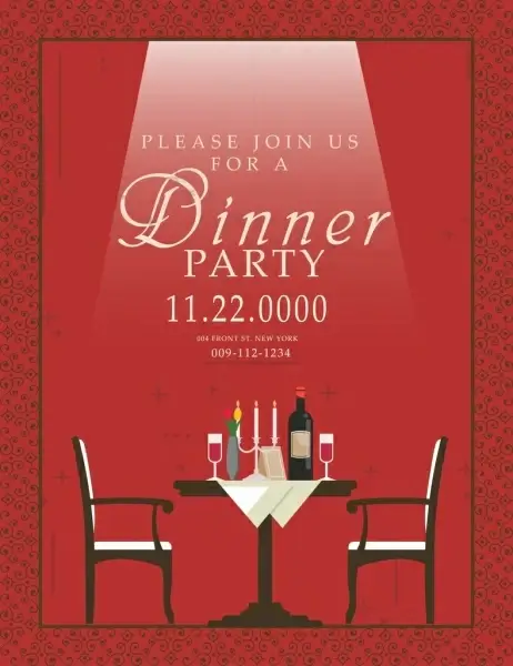 dinner party invitation card red design table decoration