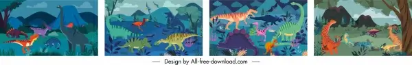 dinosaur background templates colorful cartoon sketch classic design