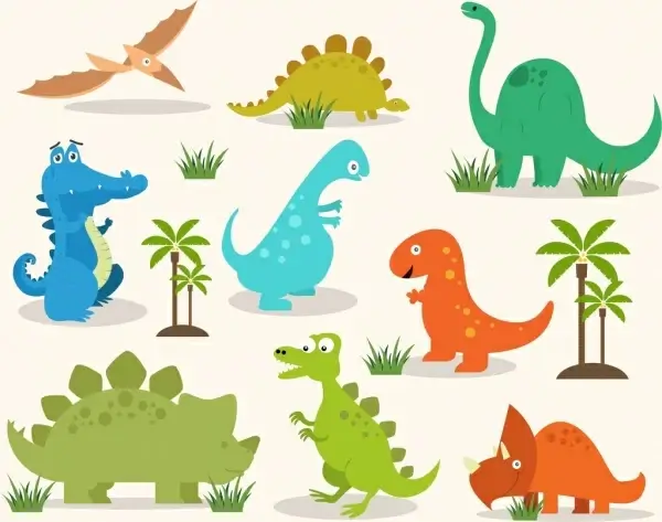 dinosaur icons colored design colored cartoon