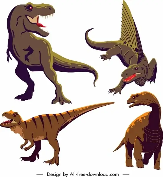 dinosaur icons t rex dimetrodon metriacanthosaurus apatosaurus sketch