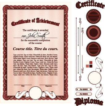 diploma certificate template and ornaments vector