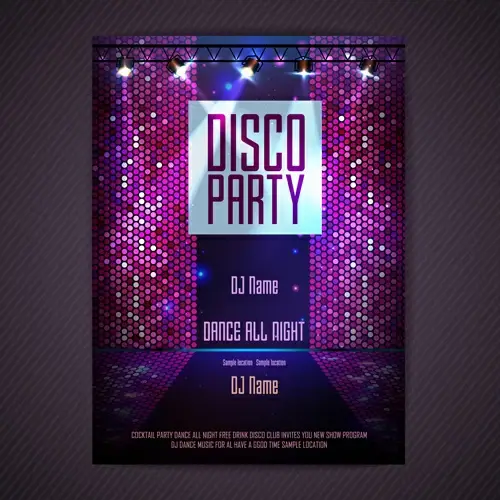 disco party neon poster vector