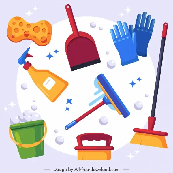 disinfect tools icons colorful flat sketch