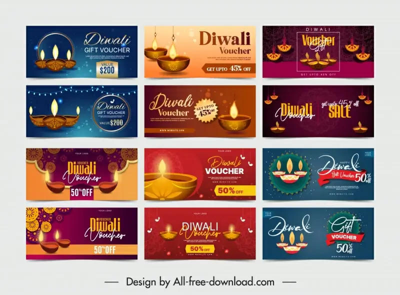 diwali vouchers templates collection elegant modern traditional elements