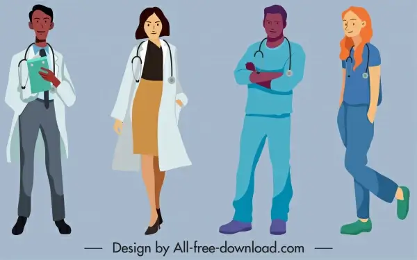 doctor job icons cartoon characters sketch