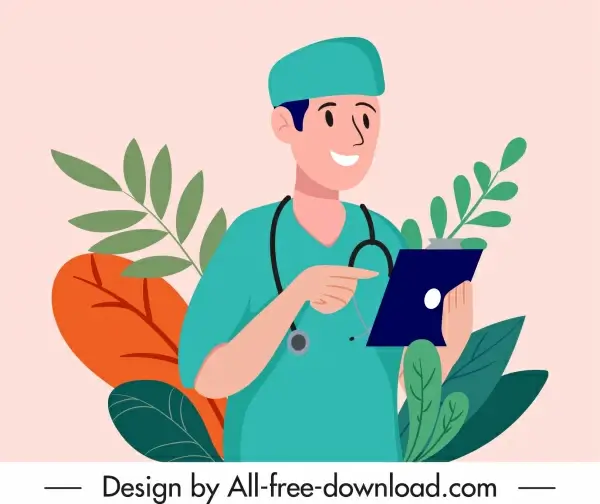 doctor work painting colored cartoon character sketch 