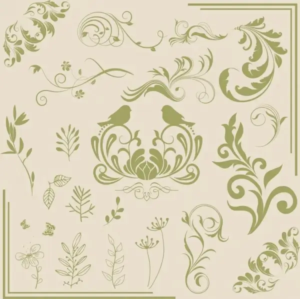 document decor design elements classical flower bird pattern