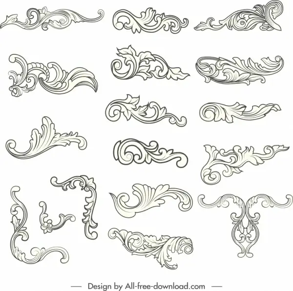 document decorative elements black white elegant curved sketch