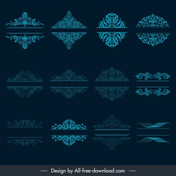 document decorative elements blue classical symmetric seamless curves