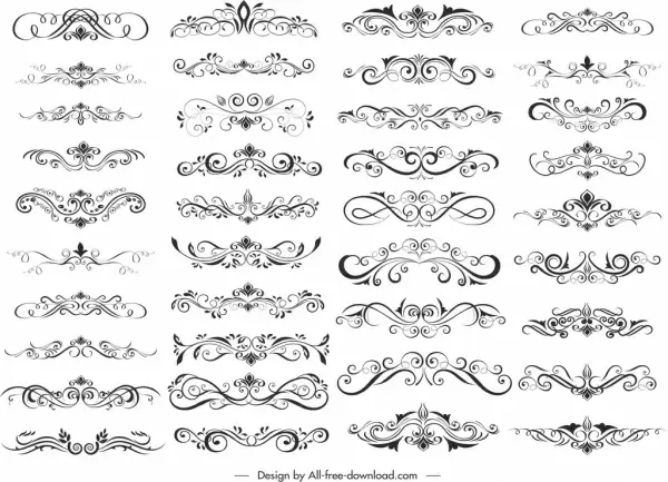 document decorative elements collection elegant symmetric curves sketch