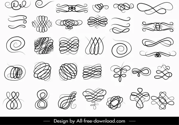 document decorative elements collection seamless curves sketch