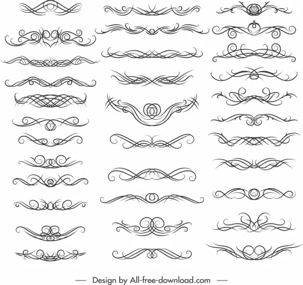 document decorative elements collection swirled symmetrical lines sketch