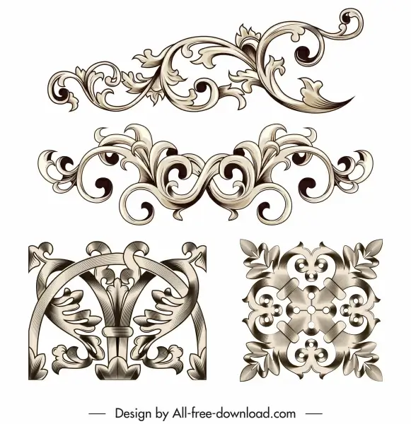 document decorative elements vintage elegant seamless symmetric curves 