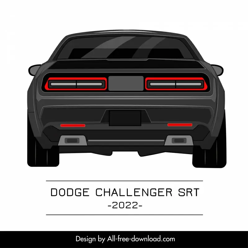 dodge challenger srt 2022 car model icon flat symmetric back view outline 