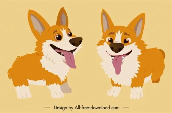 dog icons cute cartoon character sketch