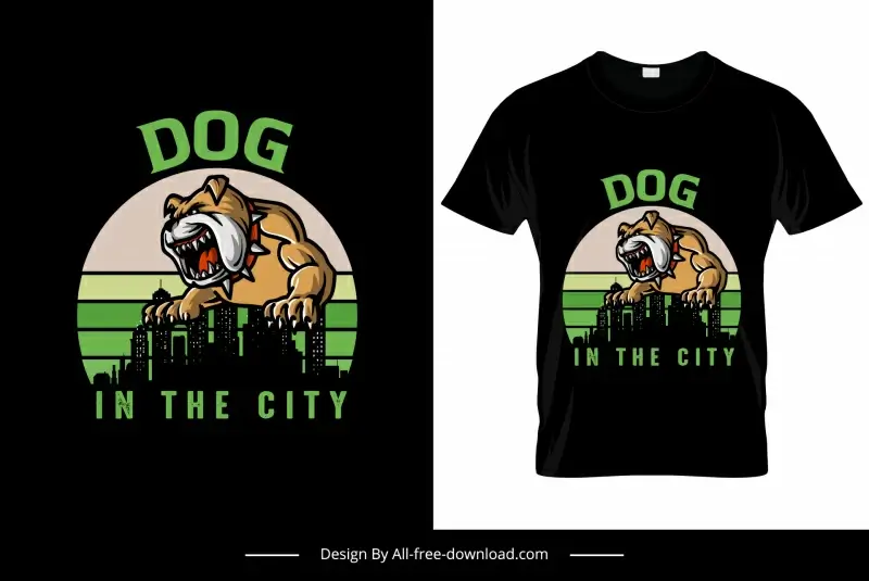 dog in the city tshirt template dark silhouette city scene decor savage dog sketch