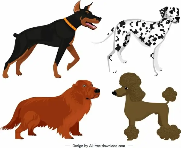 dog species icons colored cartoon design
