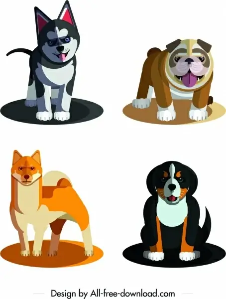 dog species icons cute cartoon characters